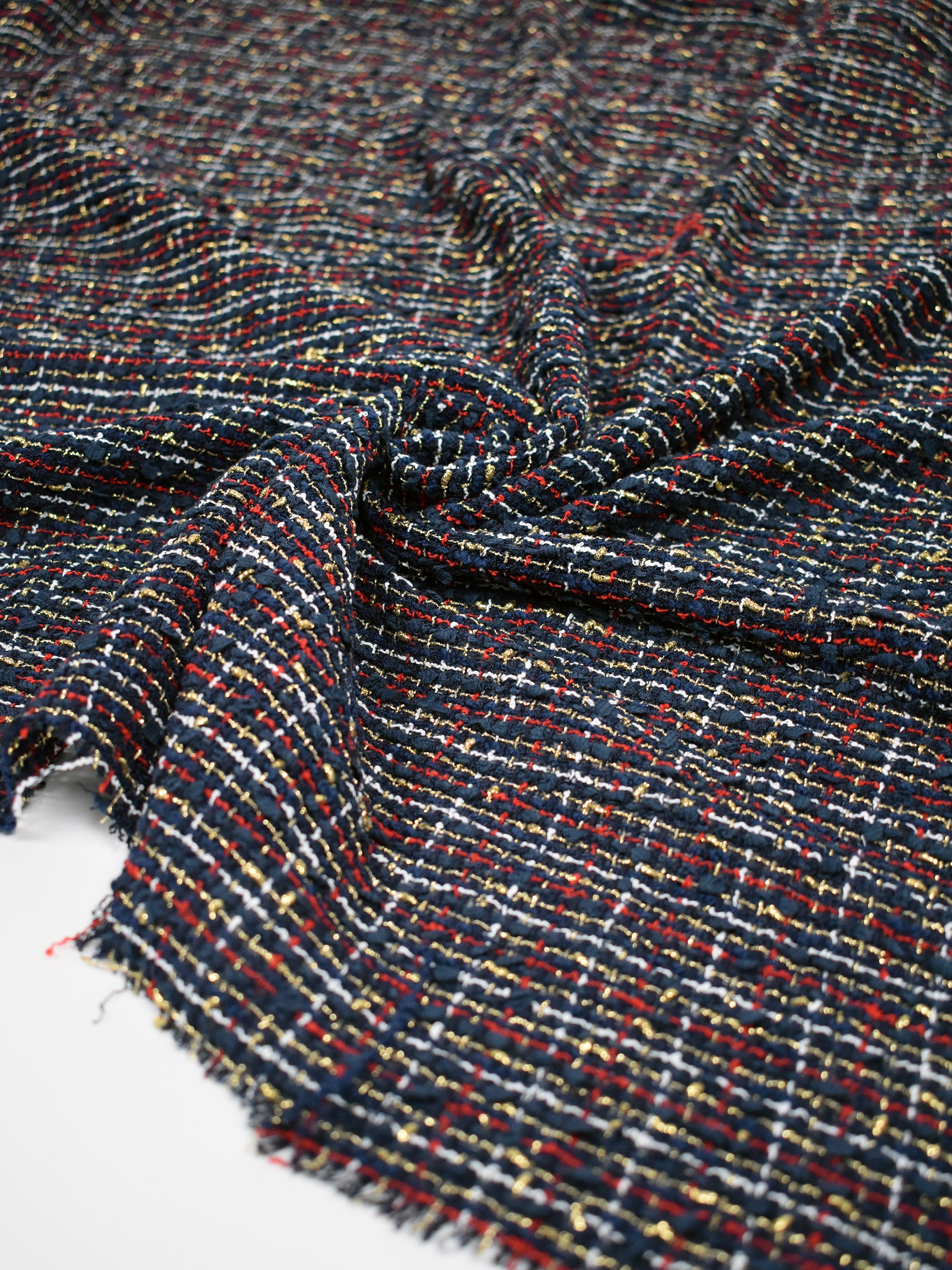 Blue cotton and lurex blend tweed