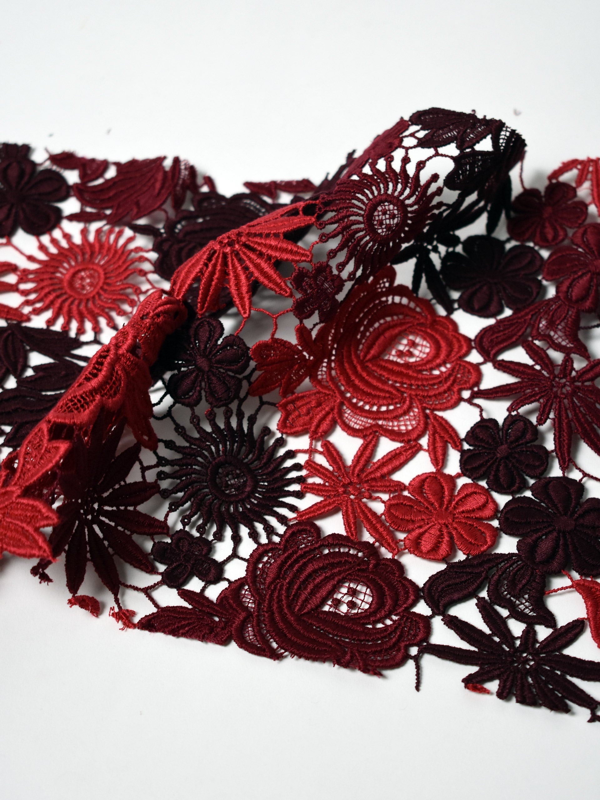 Burgundy floral macramé lace